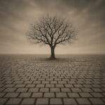 Verlassener Baum auf Kopfsteinpflasterstraße